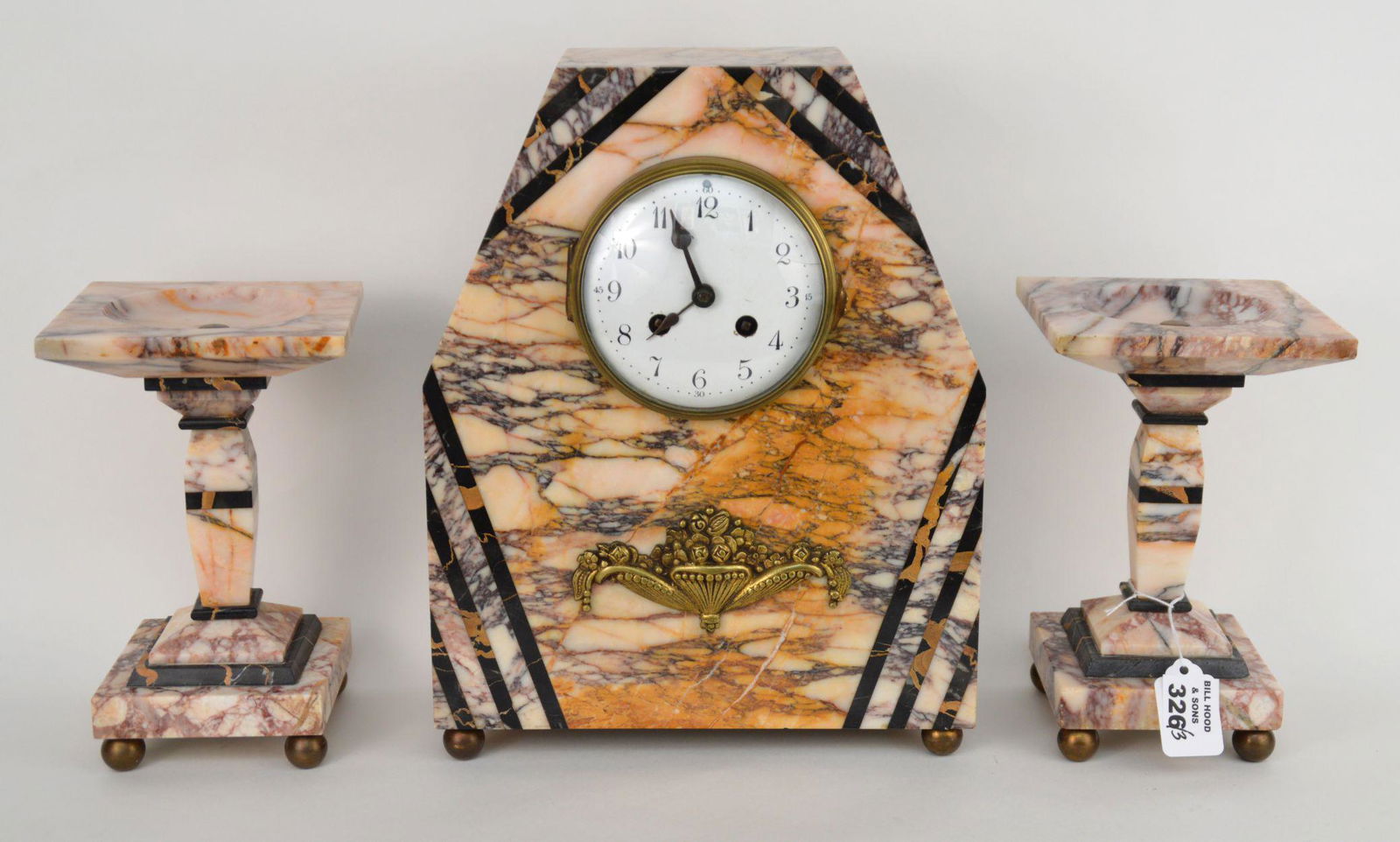 Art Deco Rose, Gray and Black marble clock Garniture (1 of 7)