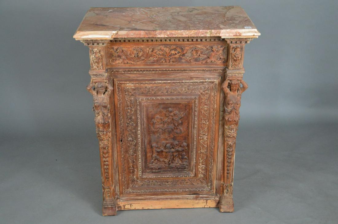 Continental Carved Cabinet with marble top, (ready to (1 of 9)
