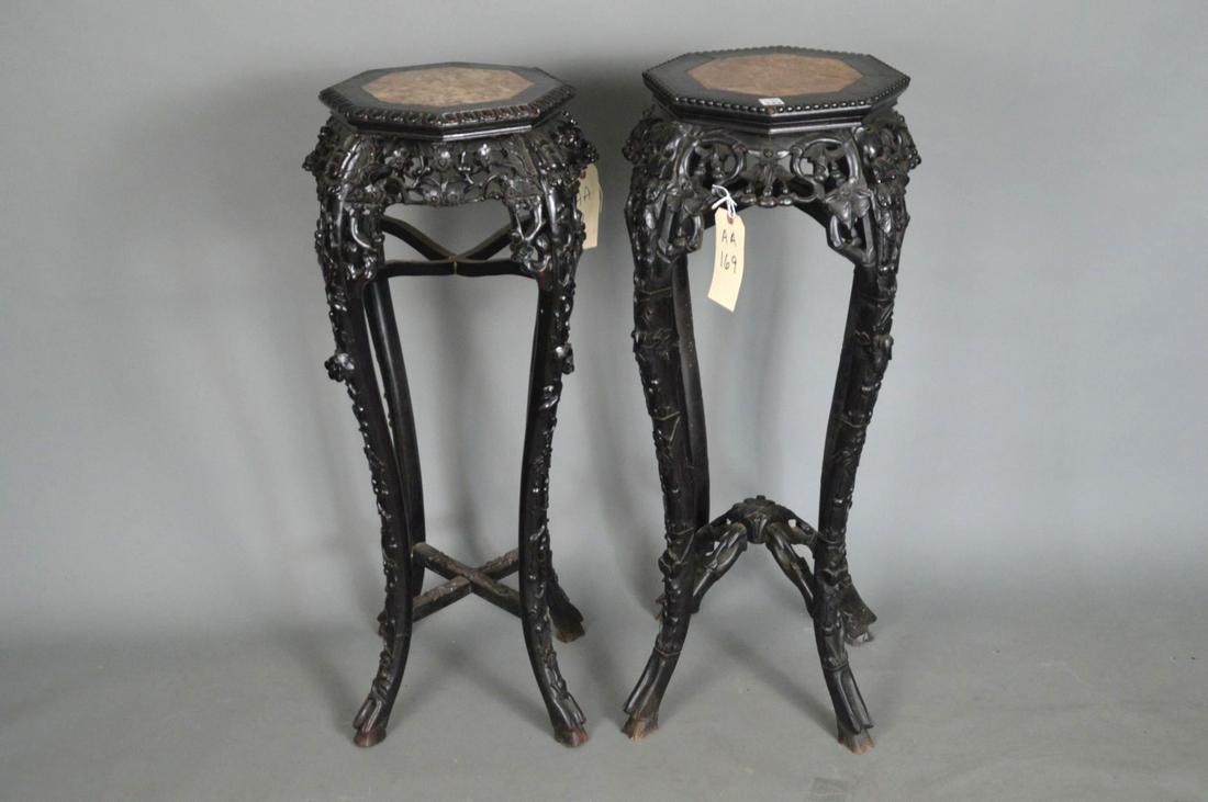 2 Carved Chinese stands, marble insert not matching, (1 of 7)