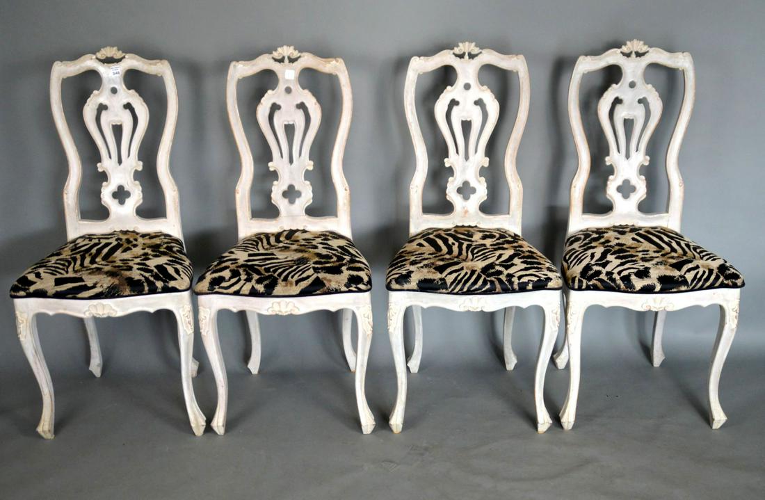 4 Painted Side Chairs, leopard style seat with pierced (1 of 6)