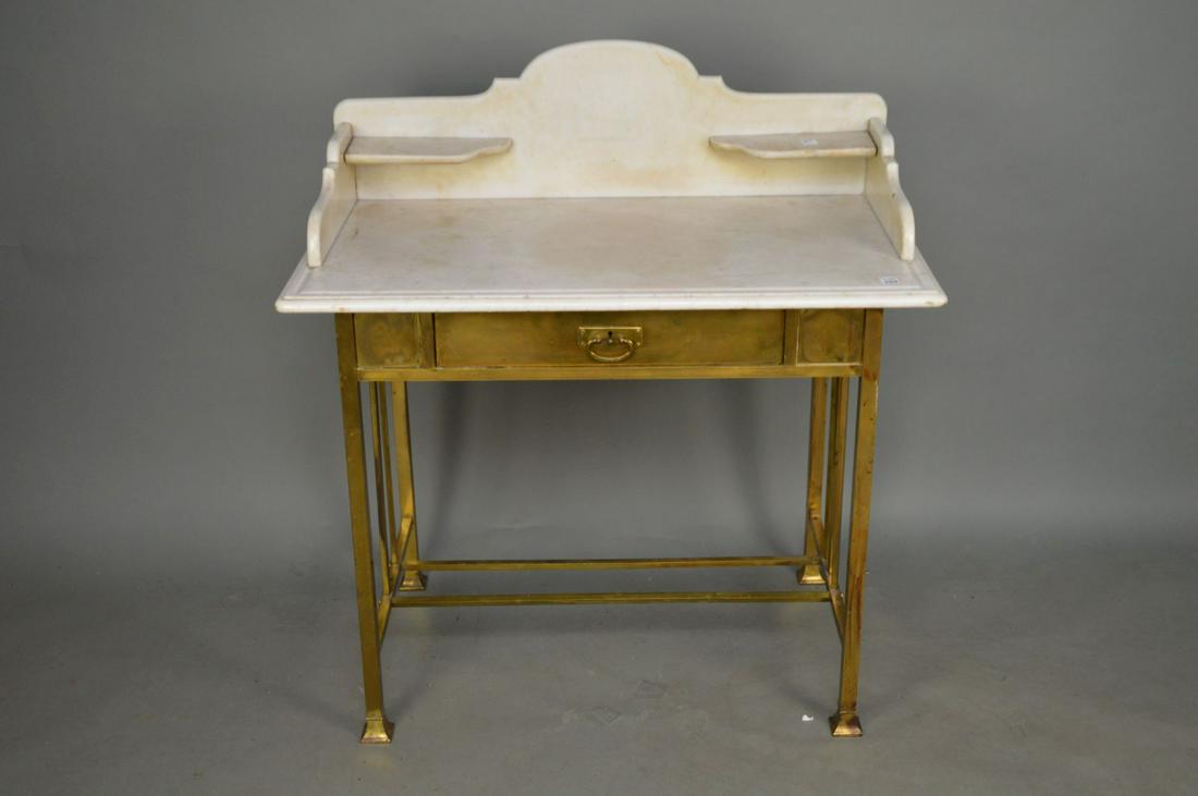 Brass Base Single Drawer Desk / Stand with Marble Top (1 of 5)