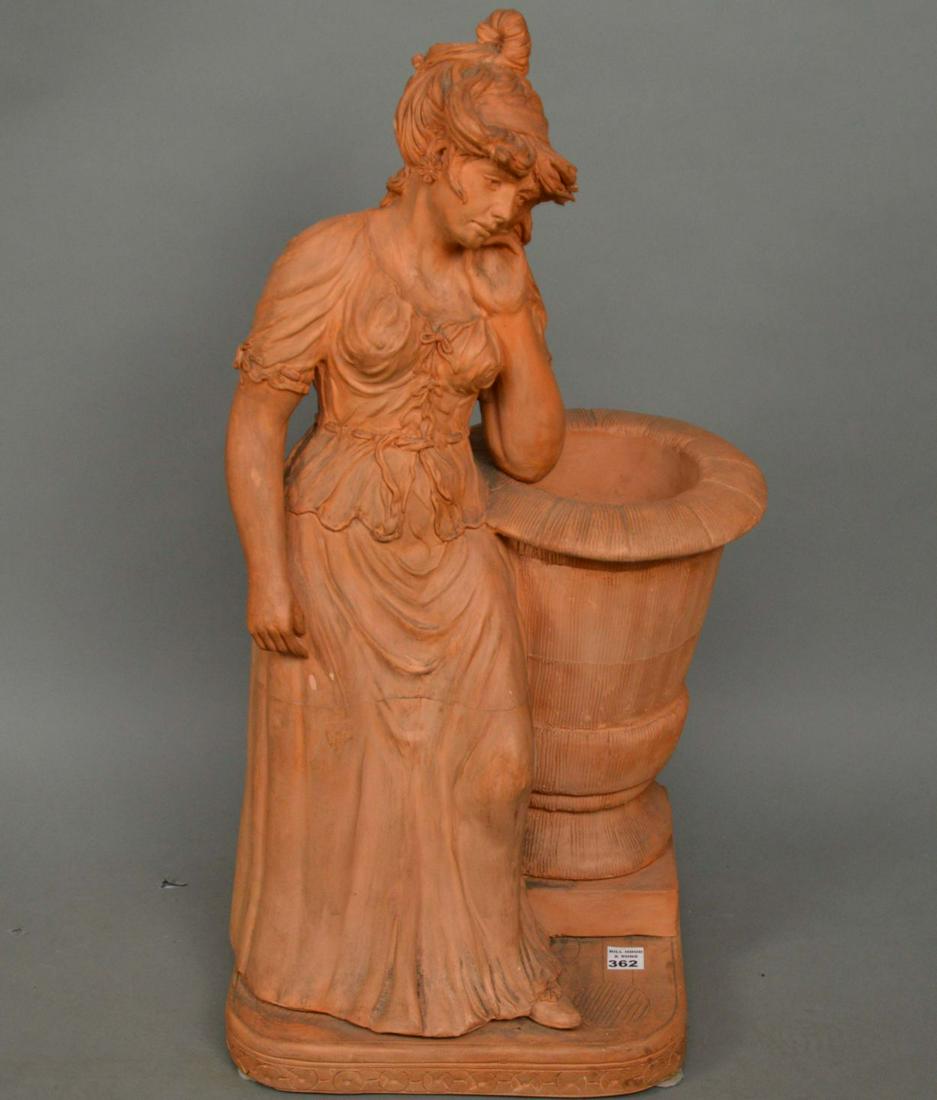 Figural Terracotta Romantic Planter, 28"h x 14"w: Figural Terracotta Romantic Planter, 28"h x 14"w