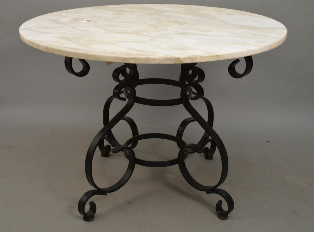 Scrolling Iron Base Table with Marble Top, 28"h x 39"d (1 of 3)