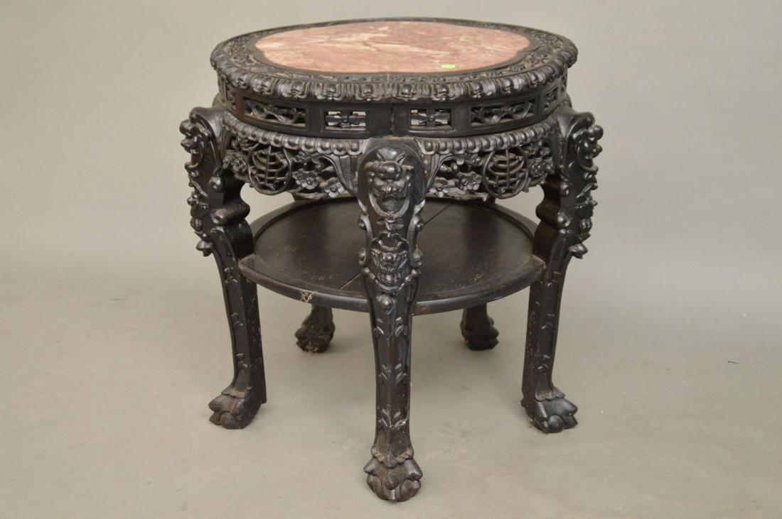 Oriental Carved Stand With Lower Shelf and Insert (1 of 5)