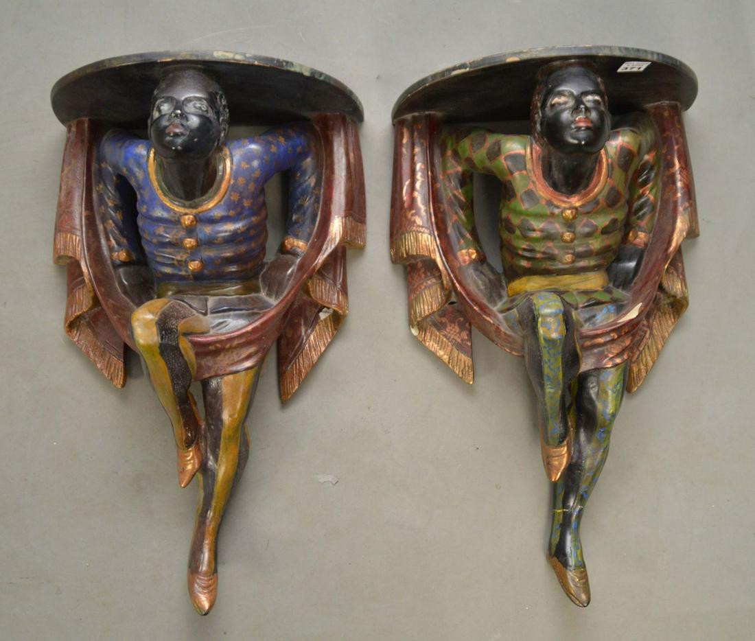 Pair Blacakamoor Wall Brackets, Composition & Wood, (1 of 4)