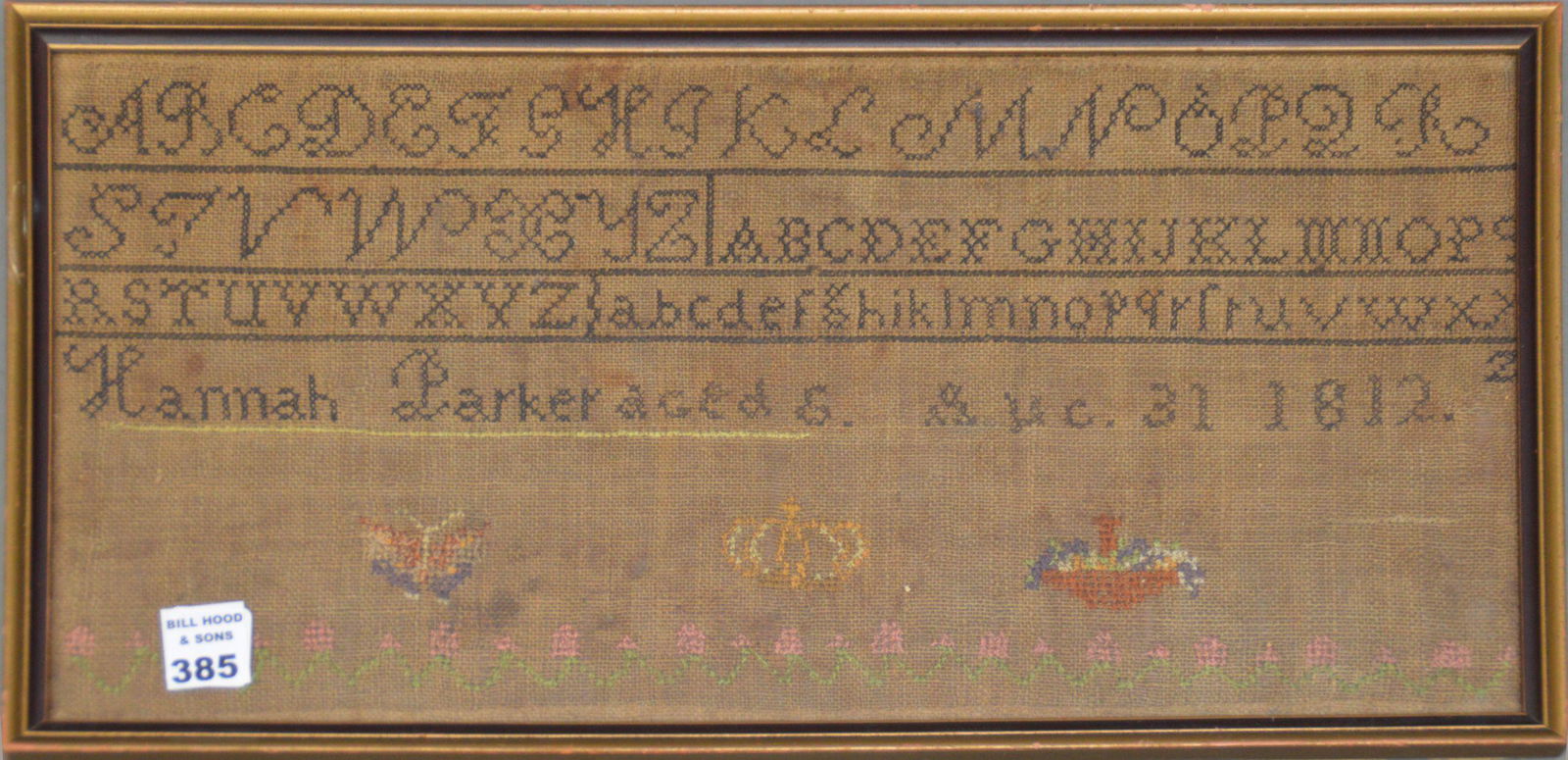 Framed Sampler Dated 1812, Hannah Parker Age 6, Upper (1 of 5)