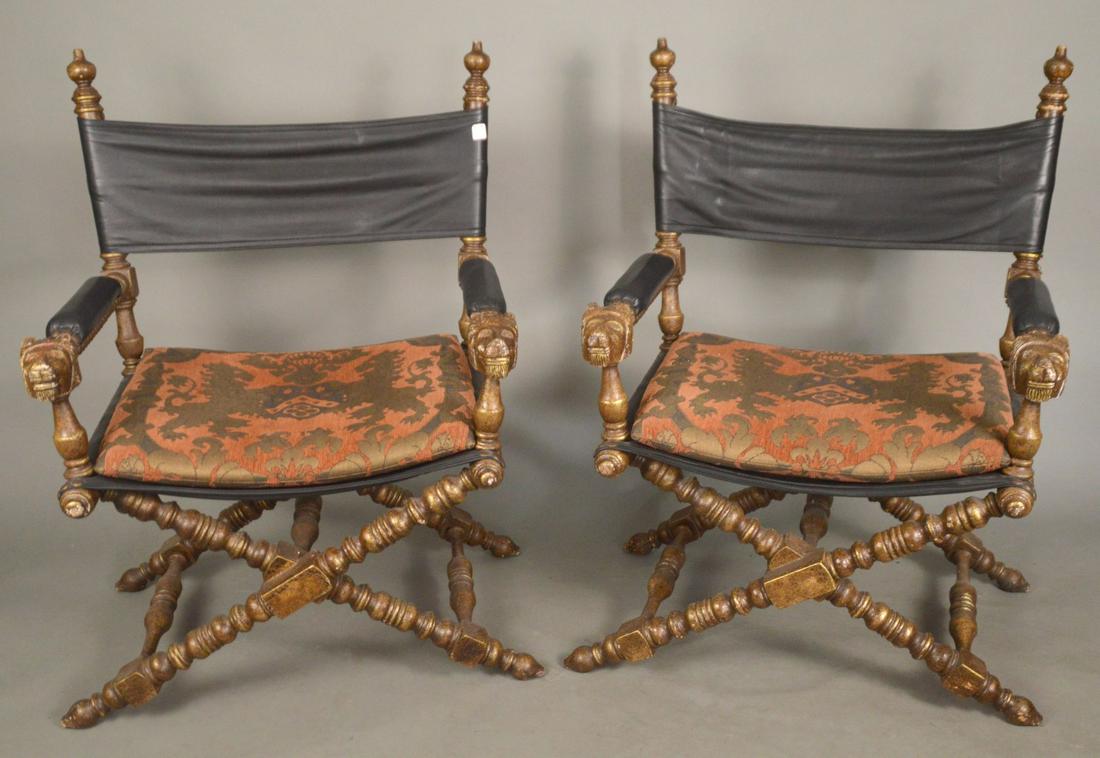 Pair Italian Armchairs with Lion Head Arm Rests, Black (1 of 3)