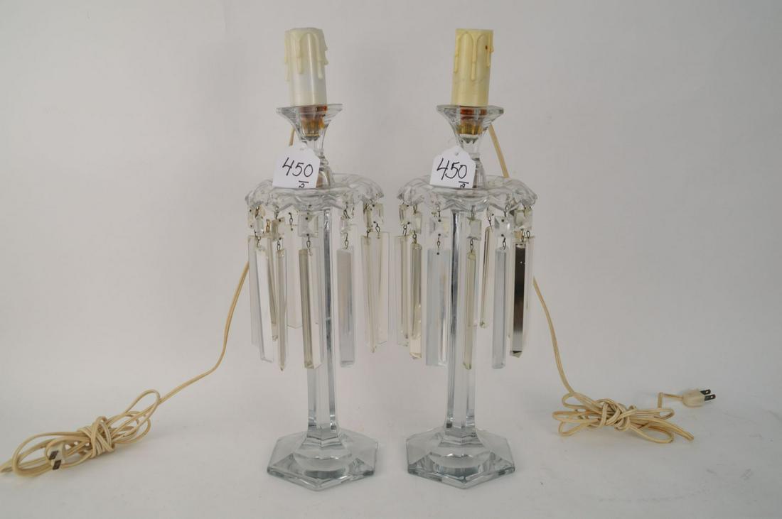 PAIR EARLY BACCARAT CRYSTAL CANDLESTICK LAMPS with (1 of 4)