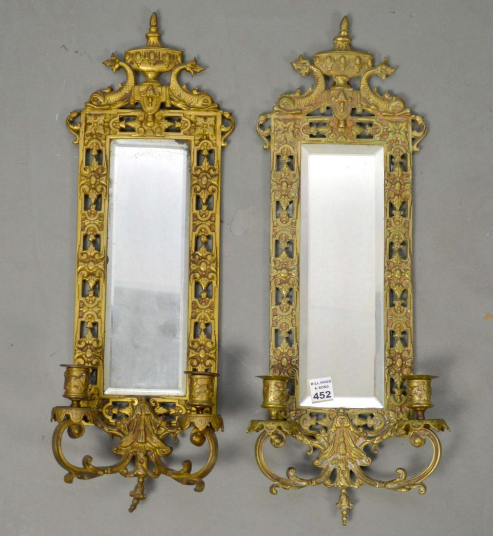 Pair Gilded Bronze & Mirrored Double Branch Wall (1 of 5)