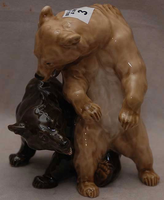 1 figurine with 2 bears, cross sword mark, 7 1/4"h x: 1 figurine with 2 bears, cross sword mark, 7 1/4"h x 6"L