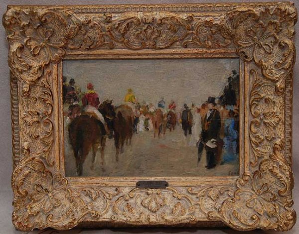 Gabriel Spat, 1890-1967, USA, oil on canvas board, : Gabriel Spat, 1890-1967, USA, oil on canvas board, races in Paris, Labelle Epoque, 5" x 7"