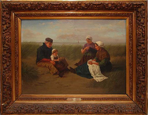 David Adolf Artz, 1837-1890, Dutch School, oil on c: David Adolf Artz, 1837-1890, Dutch School, oil on canvas, family on beach, 19" x 25"