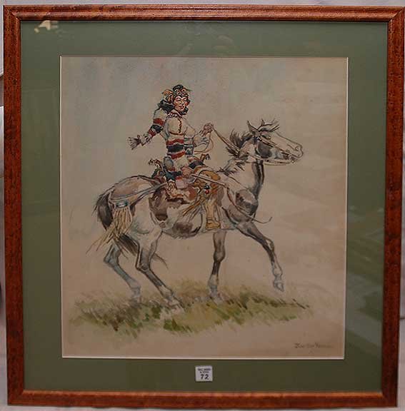 Joe De Yong, 1894-1975, Santa Barbara Calif, waterc: Joe De Yong, 1894-1975, Santa Barbara Calif, watercolor, Mounted Indian Woman, 20 1/2" x 17 1/2"