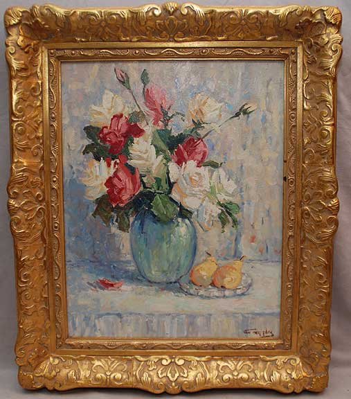 Nick Van der Plas, 1954--, Dutch, oil on board, flo: Nick Van der Plas, 1954--, Dutch, oil on board, floral still life, 16" x 20"