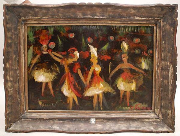 Janis F. Tidemanis LATVIAN Ballerinas oil Painting: Janis Ferdinands Tidemanis (LATVIAN, 1897-1964) oil on board, "Ballerinas", 20" x 29" Provenance: Liquidating 30+ pieces of Latvian / Russian and other paintings from the Strelnieks Estate in Ft.Laude
