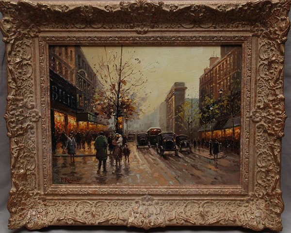 Paul Renard, French, oil on canvas, Paris street sc: Paul Renard, French, oil on canvas, Paris street scene, 12" x 16"