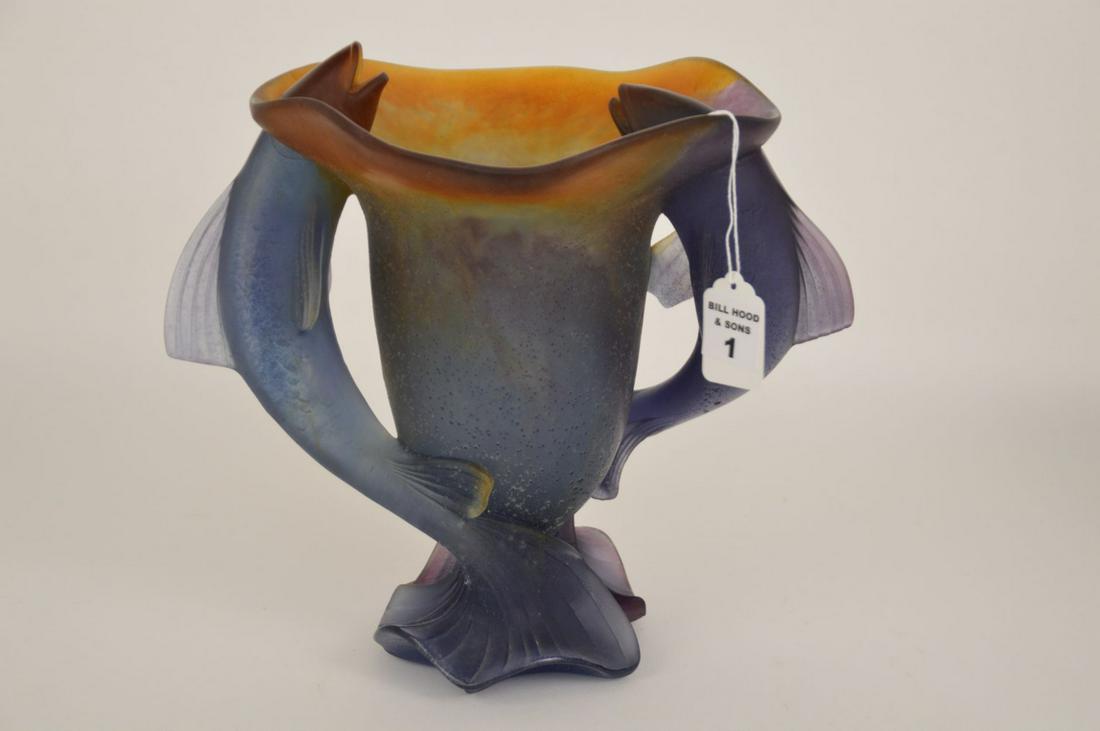 Daum France Pate De Verre twin handled fish vase. An (1 of 11)
