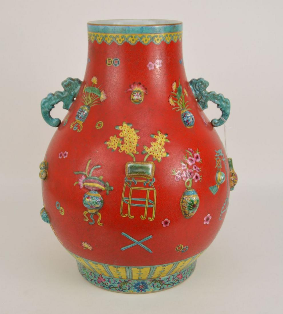 LARGE CHINESE FAMILLE ROSE PORCELAIN VASE with high (1 of 8)