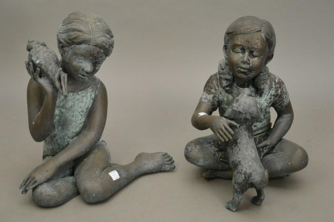 TWO BRONZE SCULPTURES OF YOUNG GIRLS.  1 Bronze Girl (1 of 4)