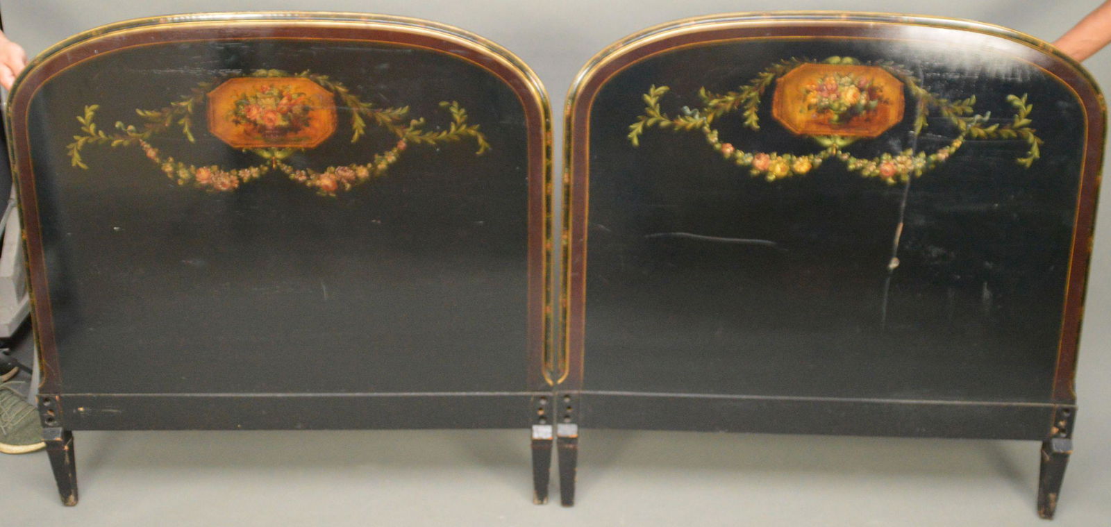 Pair Twin Painted Black Headboards with Floral Garland (1 of 6)