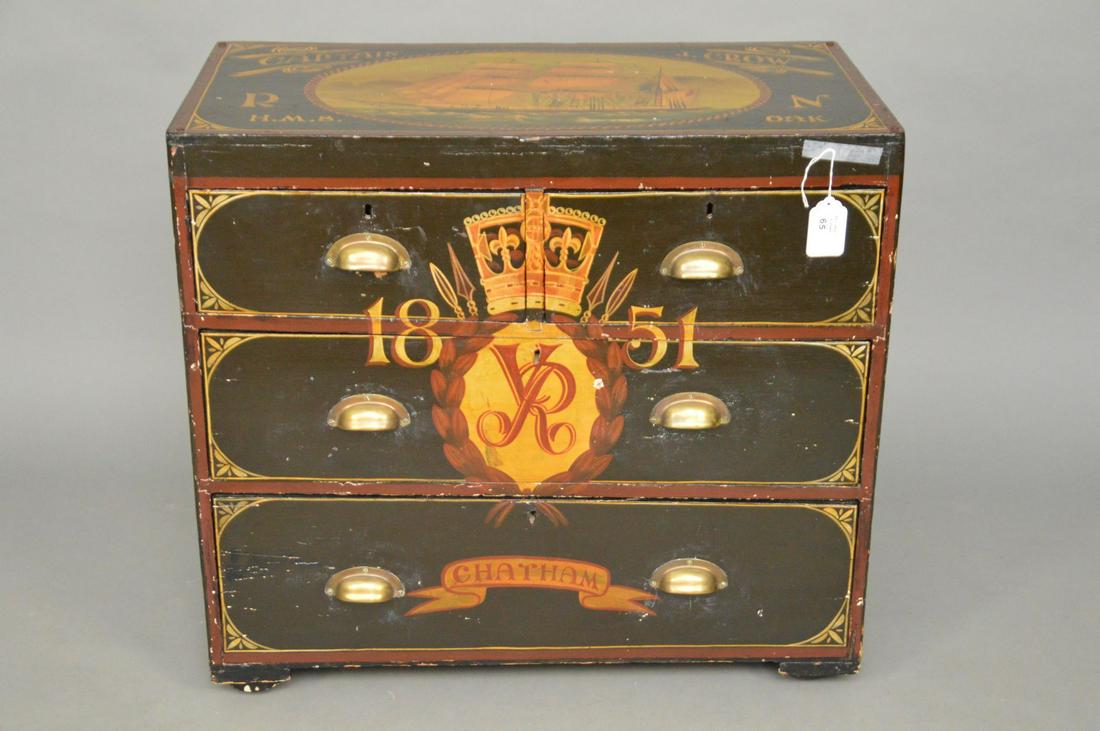 American 4 Drawer Pine Chest, Hand Painted Nautical (1 of 4)