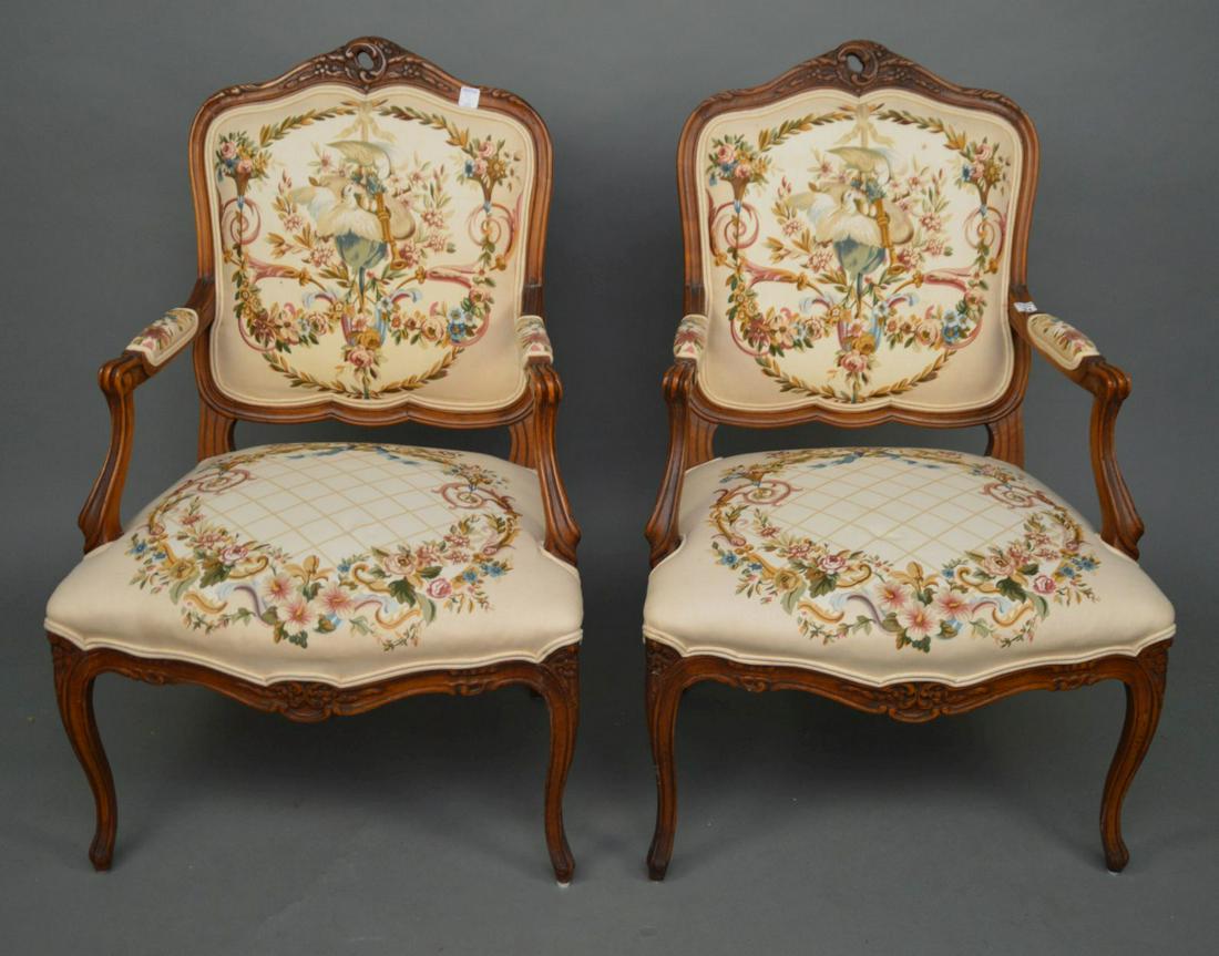 Pair French Provincial Arm Chairs With Fine Tapestry (1 of 4)