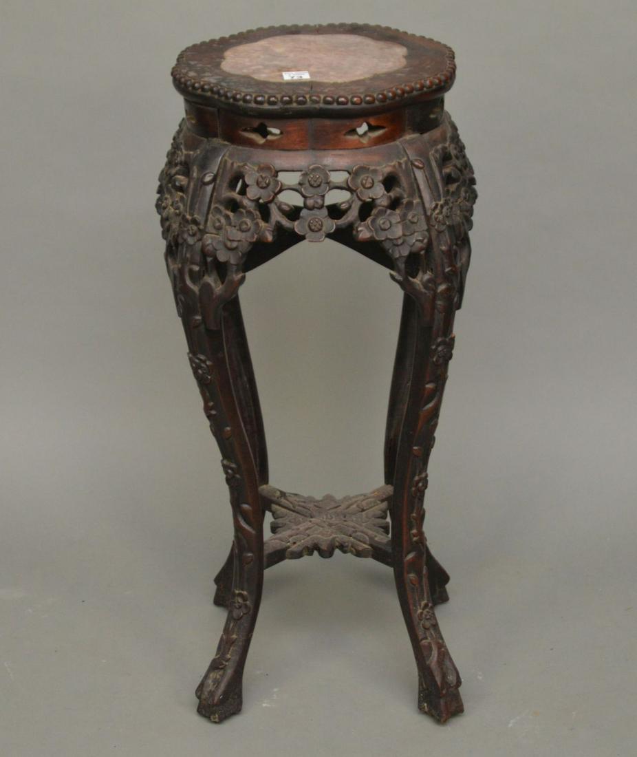 19th C. Chinese Carved Stand, Rouge Marble Insert (1 of 9)