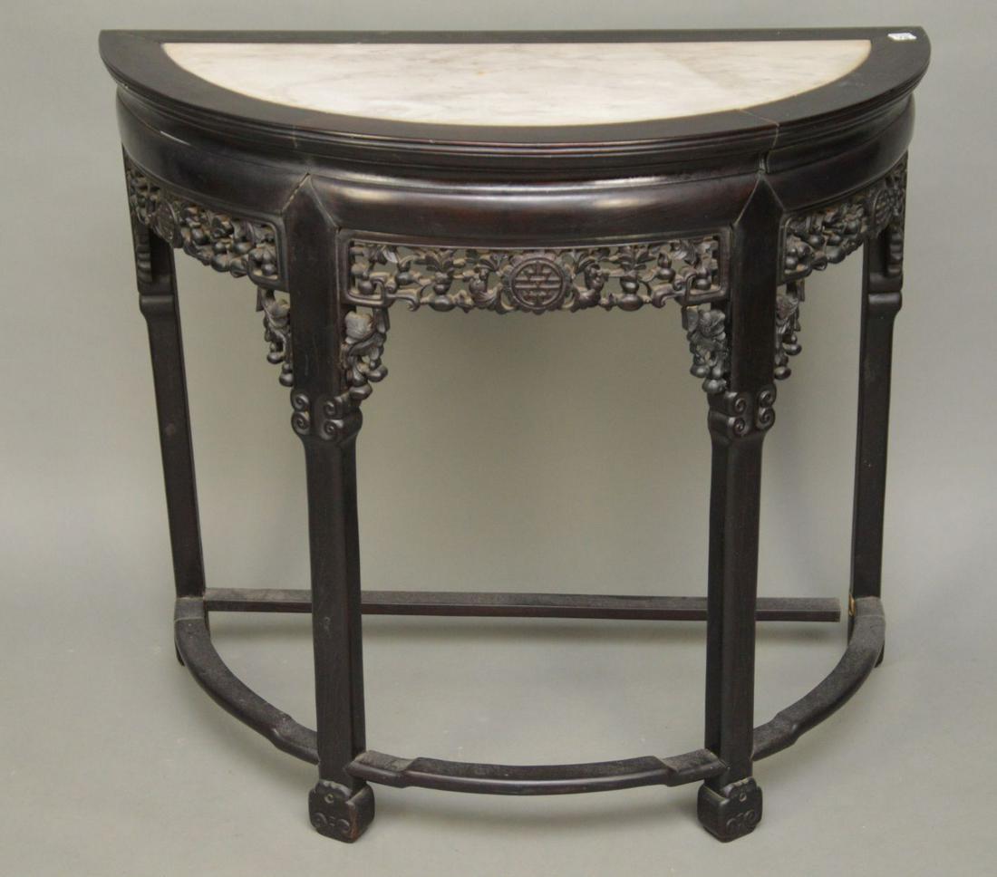Chinese Demi-Lune Carved Console Table With White (1 of 6)