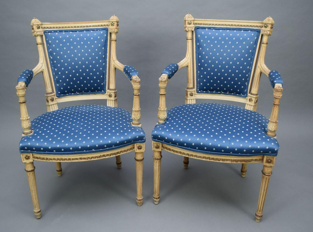 Vintage Pair French Arm Chairs with White Wash Frame (1 of 5)