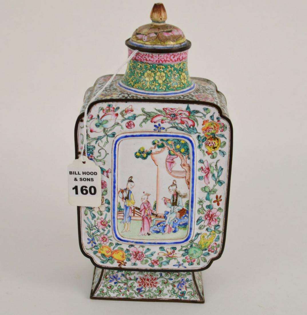 ANTIQUE CHINESE DECORATED ENAMEL OVER METAL TEA CADDY (1 of 7)
