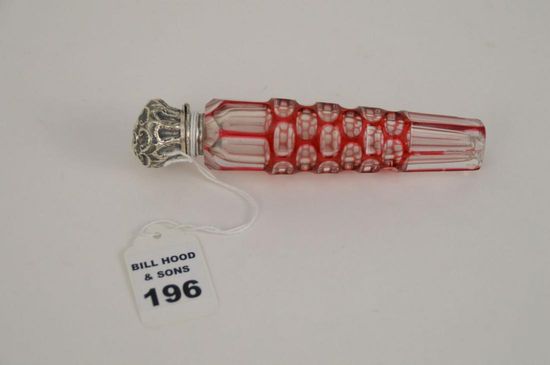 ANTIQUE CRANBERRY GLASS CUT TO CLEAR PERFUME BOTTLE (1 of 5)