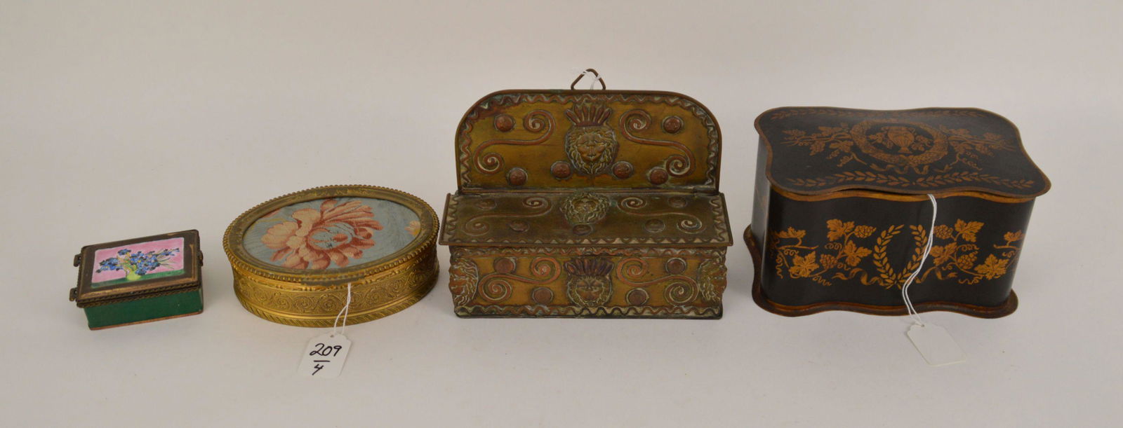 FOUR ASSORTED BOXES - FRENCH TOLE -antique lion match (1 of 9)