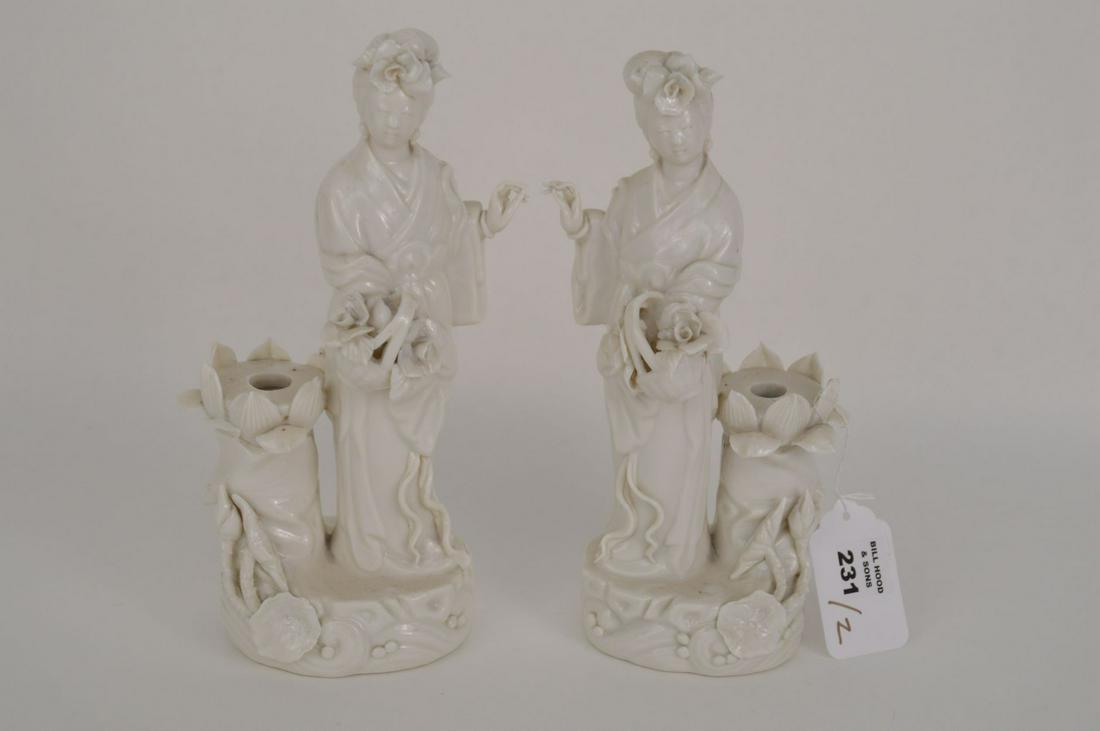 Pair Chinese Blanc de Chine, Figural Candleholders, (1 of 7)
