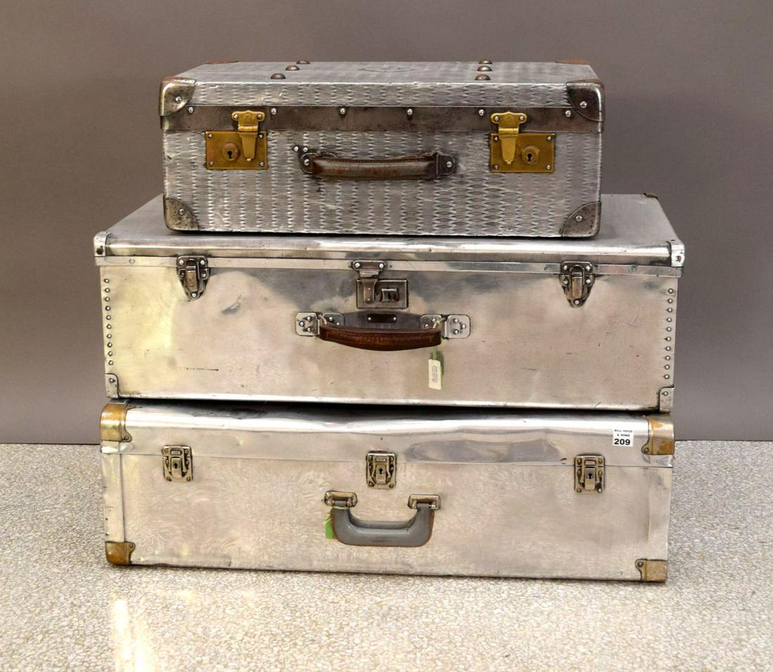 3 Vintage Assorted Silver Metal Suitcases (1 of 5)