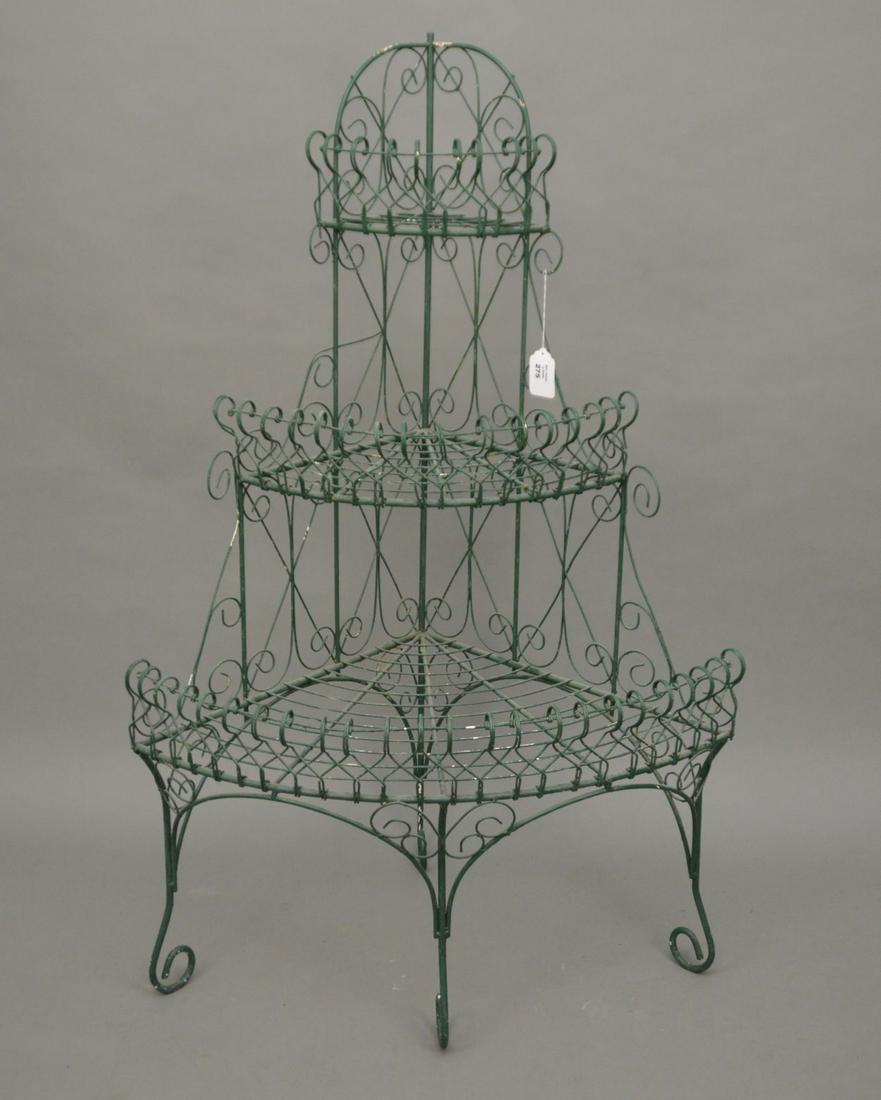 Vintage 3 Tier Green Wire Garden Planter, 51"h x 31"w (1 of 4)