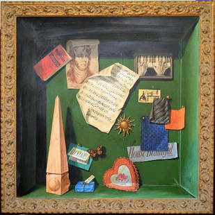 Frank Nosoff (Am. 1919 - 1996) oil on Masonite (tromp: Frank Nosoff (Am. 1919 - 1996) oil on Masonite (tromp l'oeil) collection, 32in. x 32 inches