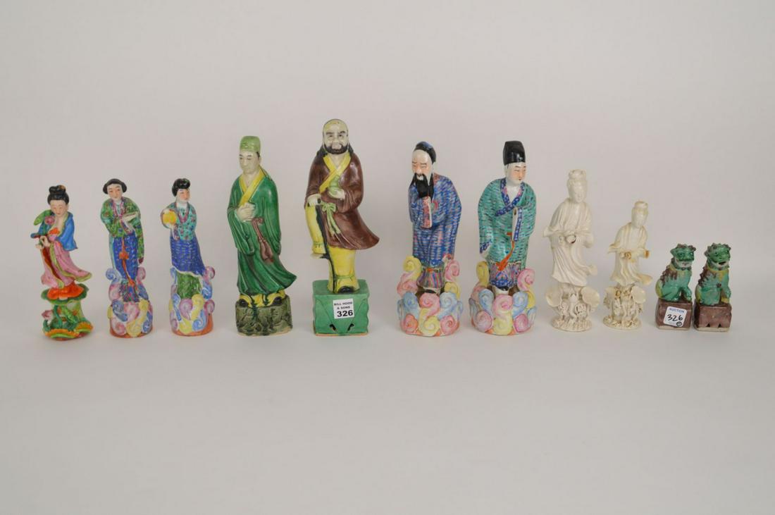 11 Vintage Pottery Chinese Figures, Elders, Kwan Yin, (1 of 13)