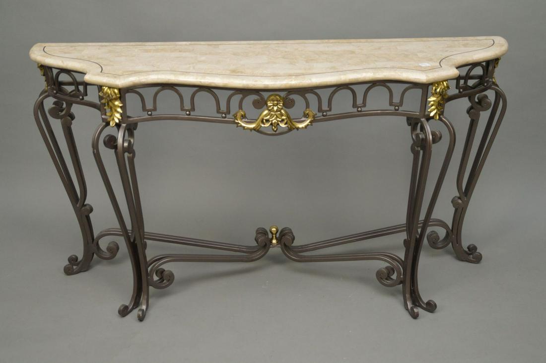 Metal & Brass Console with Conforming Stone Top: Metal & Brass Console with Conforming Stone Top