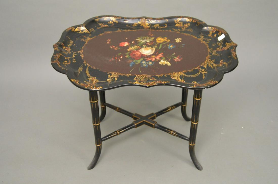 Antique Painted Paper Mache Tray Table and Stand (1 of 7)