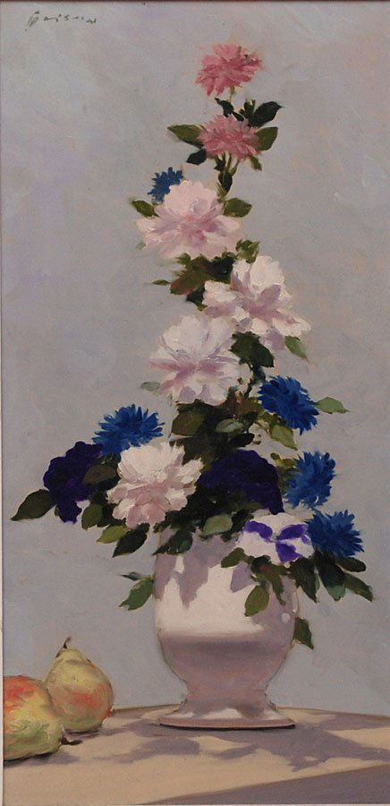 ANDRE GISSON, French/American 1921-2003, "Floral St: ANDRE GISSON, French/American 1921-2003, "Floral Still Life", oil on canvas 24" x 12", signed upper right, framed.