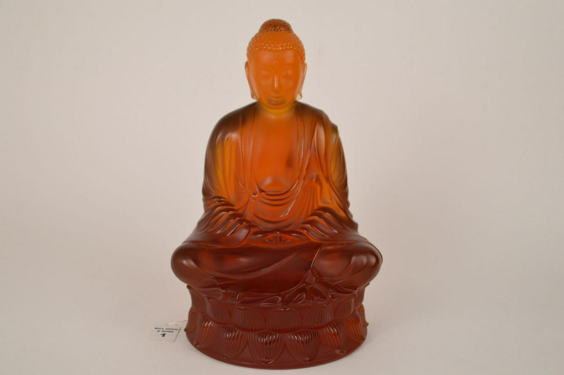 LALIQUE French Crystal 12 in. L/E Amber Buddha Statue. (1 of 15)