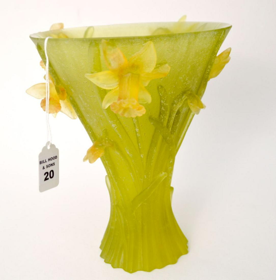 DAUM PATE DE VERRE GLASS VASE GREEN WITH YELLOW (1 of 11)