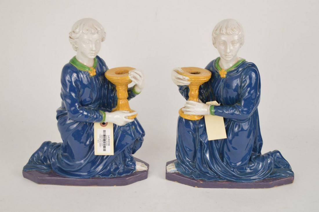 Pair Majolica Figural Candlesticks, early 20th c, (1 of 12)