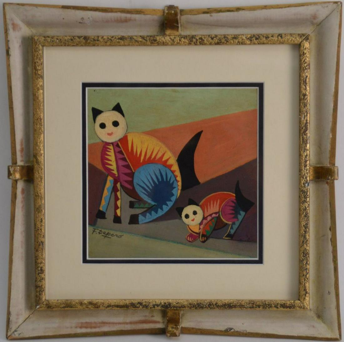 Fortunato Depero (Italian 1892-1960) Cats, Oil on Card, (1 of 14)