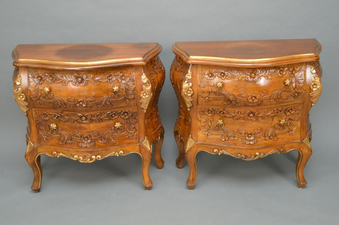 Pair Carved Bombay Form 2 Drawer Side Tables with Gold (1 of 9)