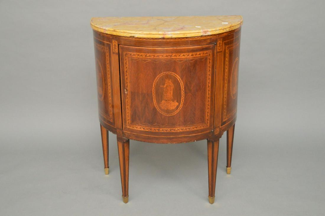 Mahogany Inlay Demi Lune Console, 34"h x 28"w x 16"d: Mahogany Inlay Demi Lune Console, 34"h x 28"w x 16"d