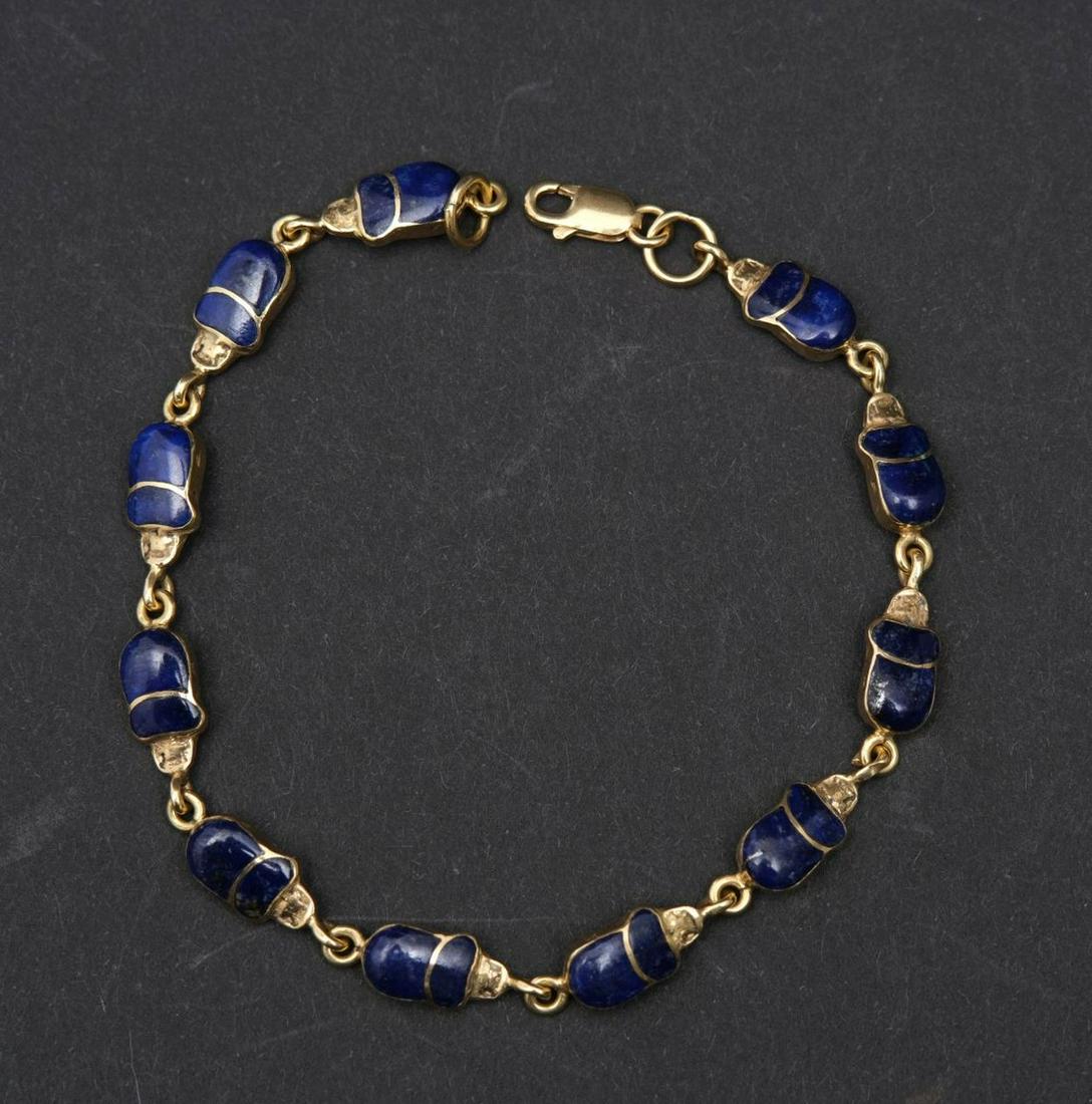 18K Yellow Gold & Blue Lapis Bracelet.  Condition: (1 of 3)