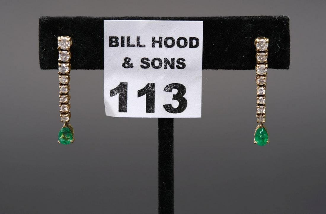 14K Yellow Gold Diamond & Emerald Earrings.  Total (1 of 3)