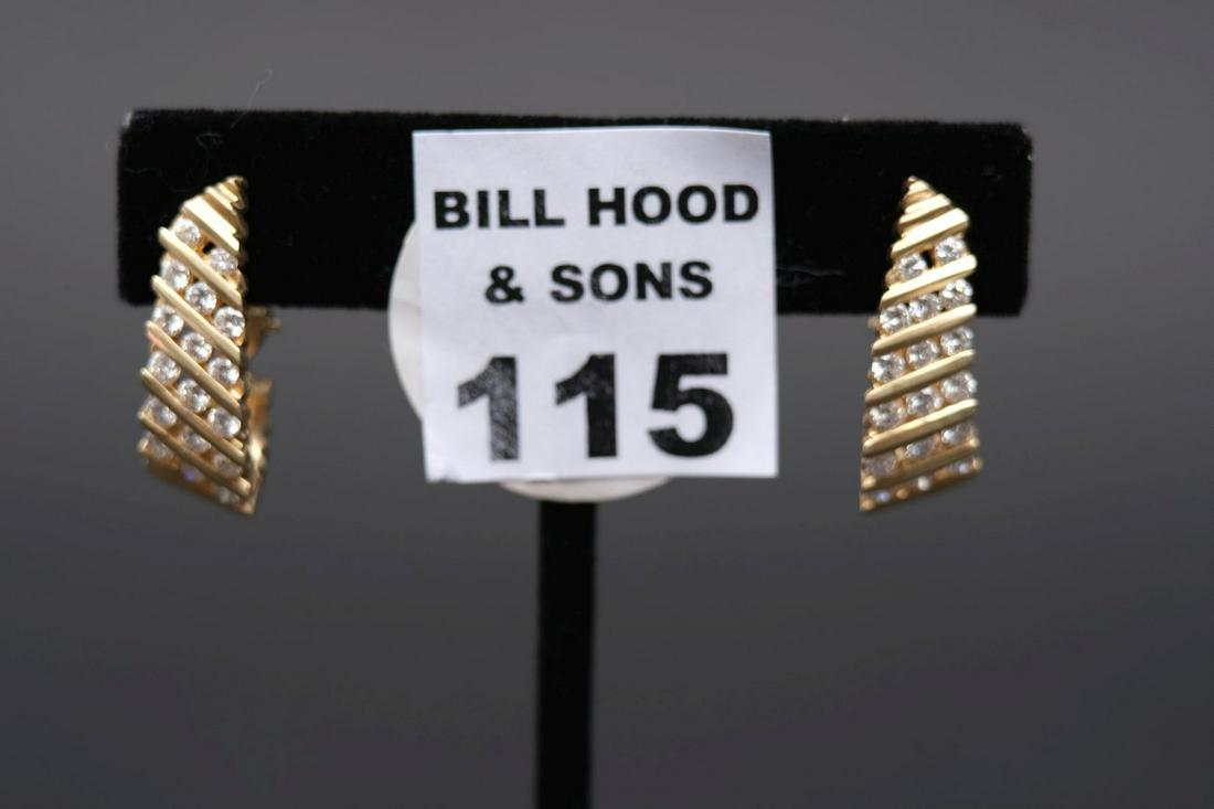 14K Yellow Gold & Diamond Earrings. Length 1" Width: 14K Yellow Gold & Diamond Earrings. Length 1" Width 10mm. JSI-1 Stones approximately 1.5 cts total diamond weight. Total weight 10.2 grams.