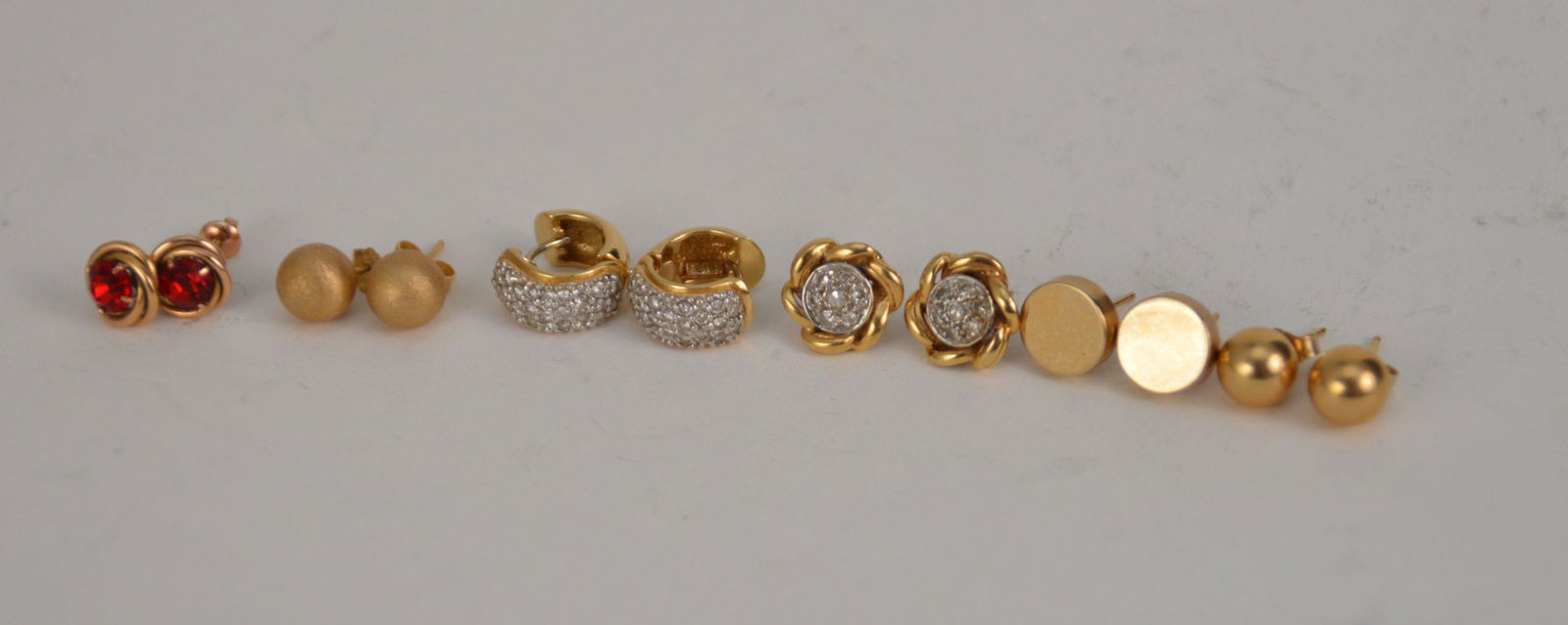 6 Pairs 14kt Yellow Gold Earrings, One with Rubies, (1 of 8)